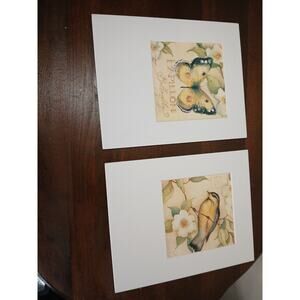 Set of 2 Susan Winget Botanical Art Prints - Bird and Butterfly - 8x10 Matted